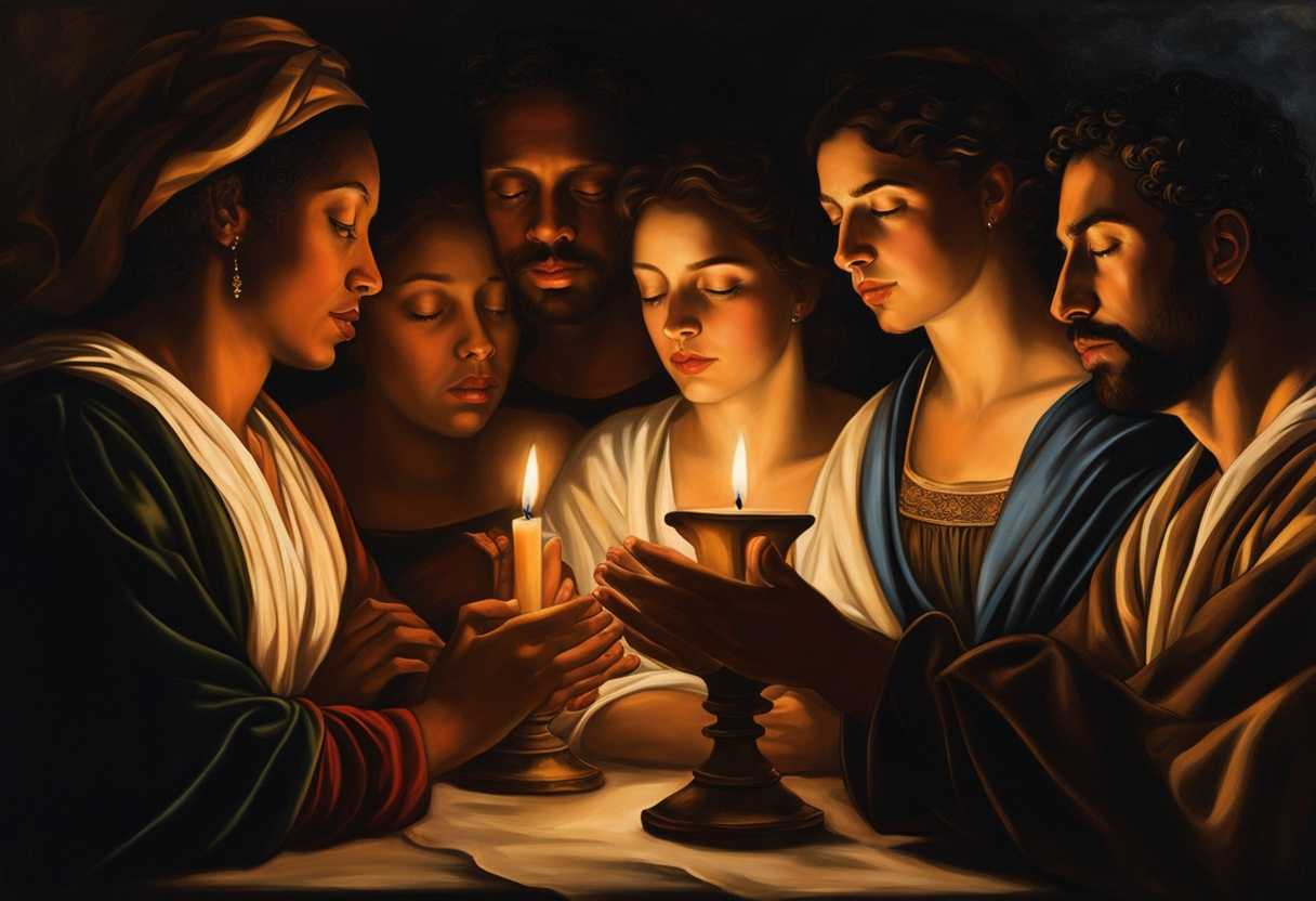 A-diverse-group-prays-together-hands-clasped-candlelight-illuminating-hopeful-reverent-faces_fobe