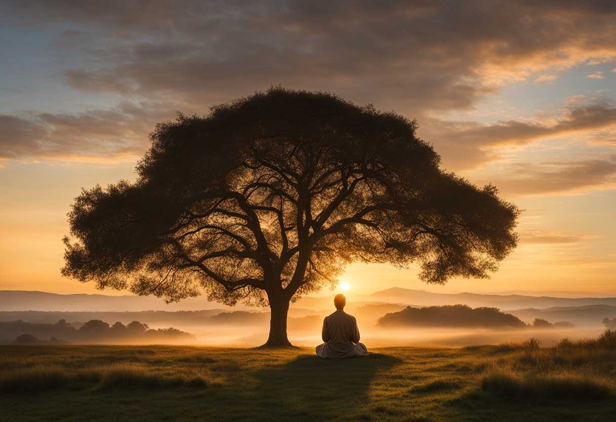 Serene-landscape-at-dawn-gentle-light-peaceful-figure-meditating-hands-clasped-nature-s-tranquil_cmga