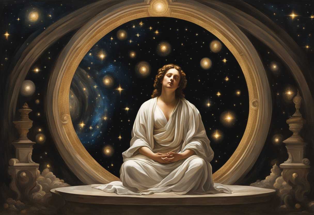 A-serene-figure-meditating-under-a-starry-sky-seeking-guidance-surrounded-by-glowing-orbs-of-light_opfw