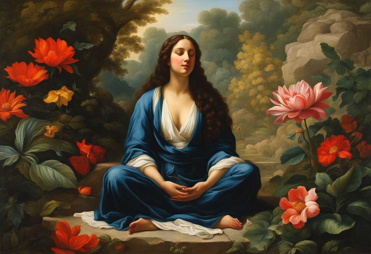 A-serene-figure-meditating-in-nature-surrounded-by-vibrant-flora-embodying-strength-and-resolve_wcgm