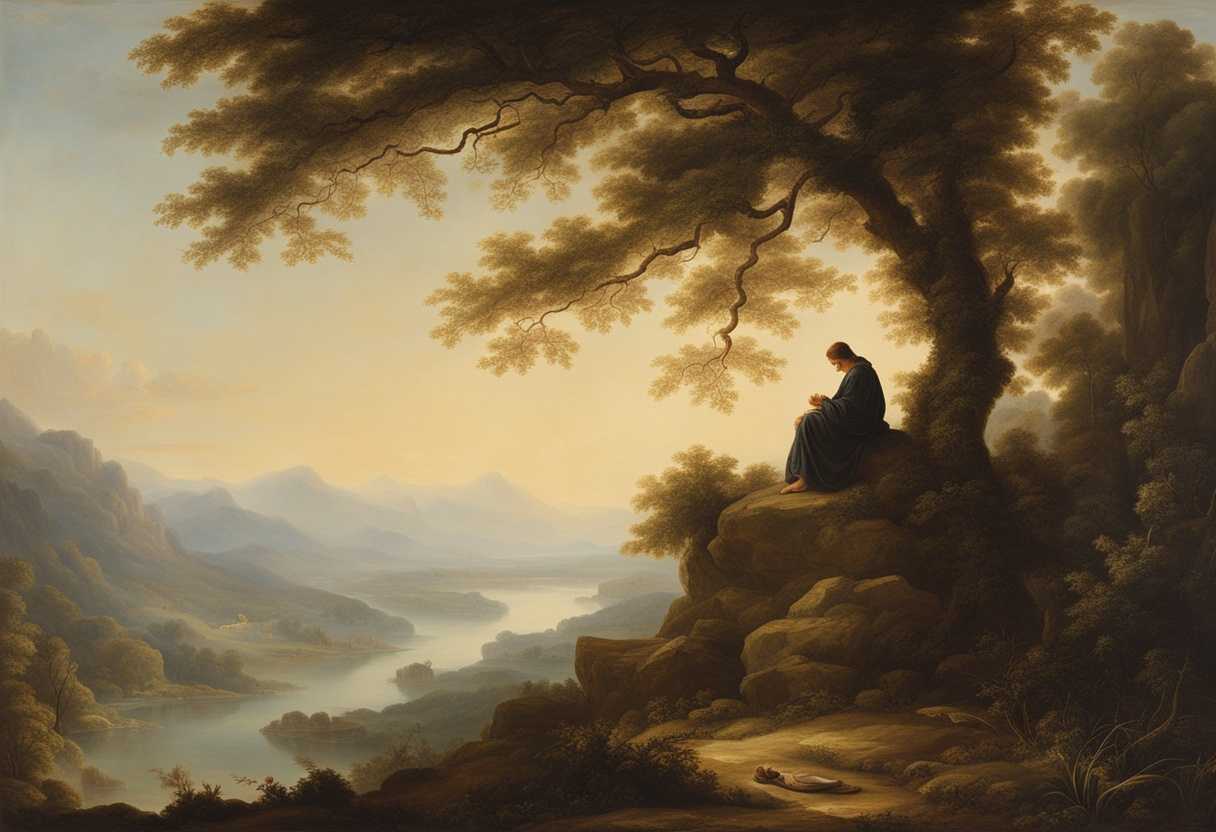 A-serene-landscape-with-a-person-praying-mountains-in-the-background-soft-light-peaceful-atmosphe_pzaq