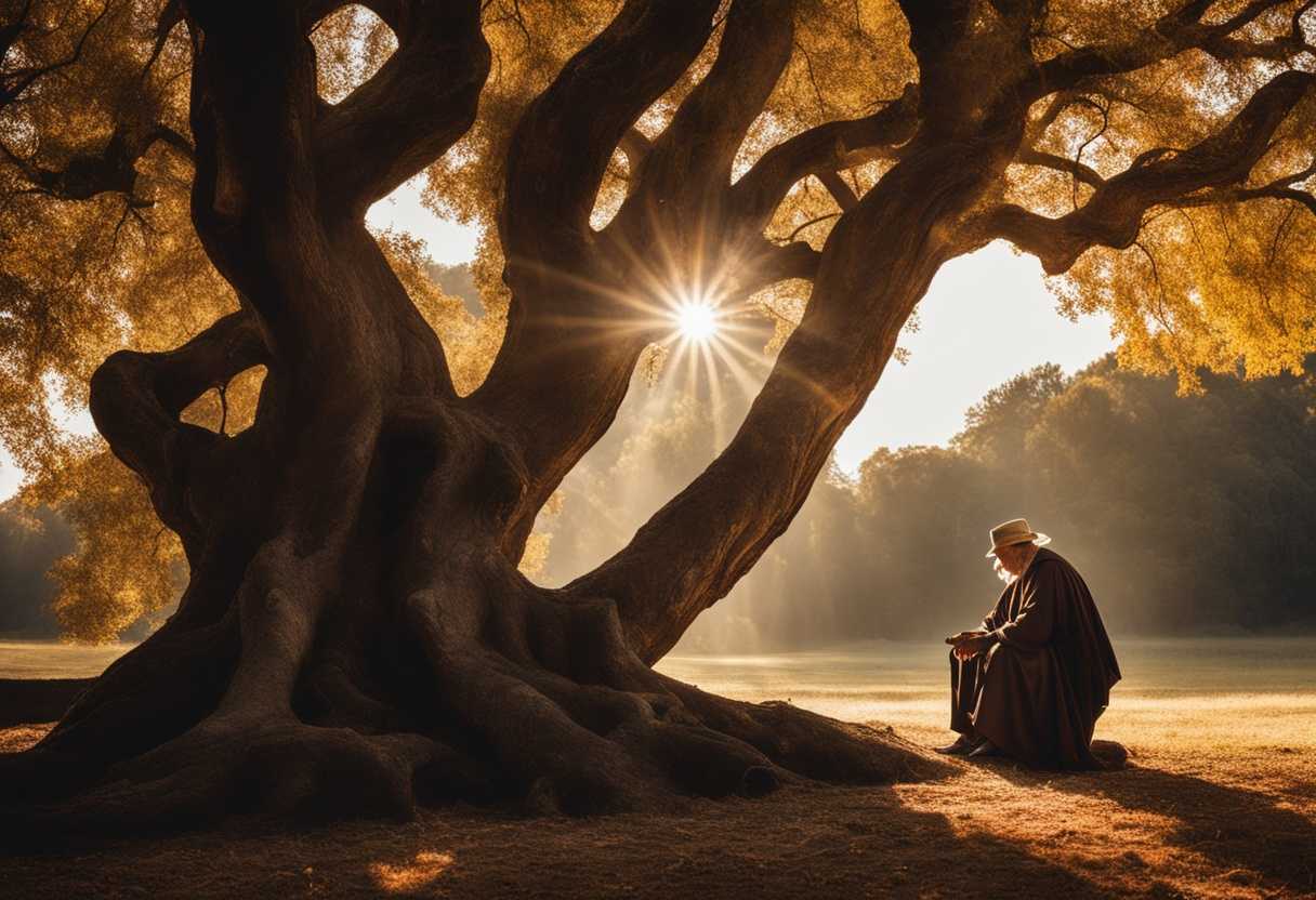A-wise-elder-contemplating-choices-under-a-sprawling-ancient-tree-sunlight-filtering-through-leaves_jmks