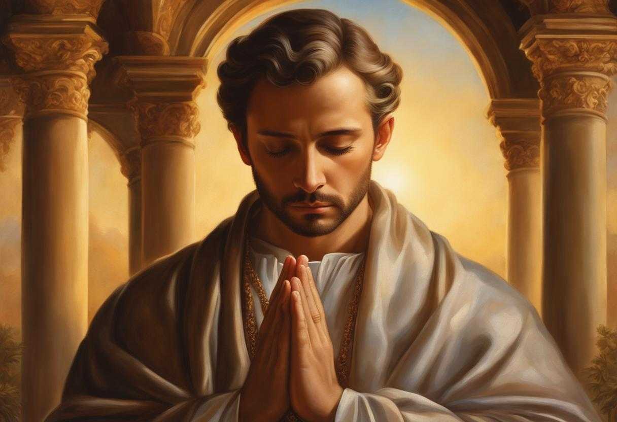person-praying-soft-light-setting-sun-warm-glow-bowed-head-clasped-hands-peaceful-expression-