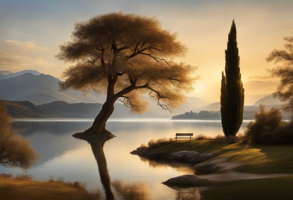 A-tranquil-lakeside-at-golden-hour-with-a-lone-tree-and-majestic-mountains_kulb