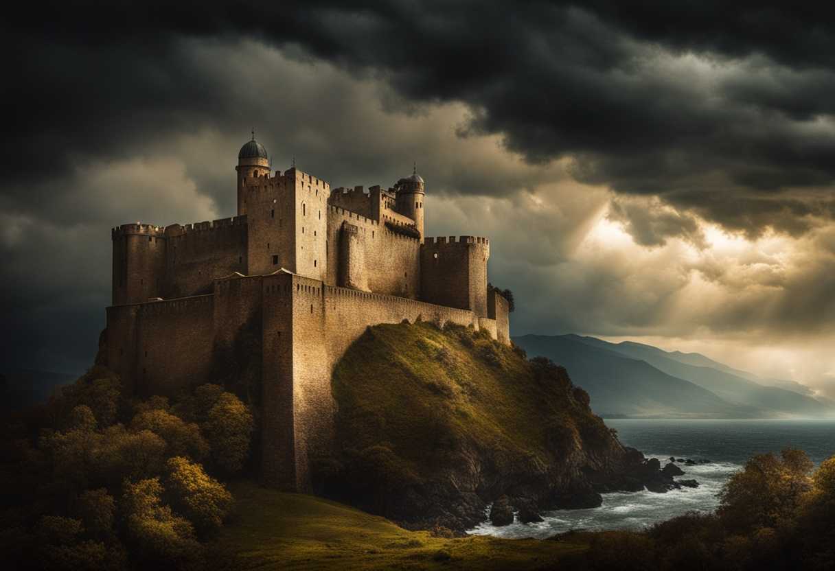 Majestic-fortress-standing-strong-amidst-a-storm-resilient-walls-dark-clouds-dramatic-lighting-e_ogas