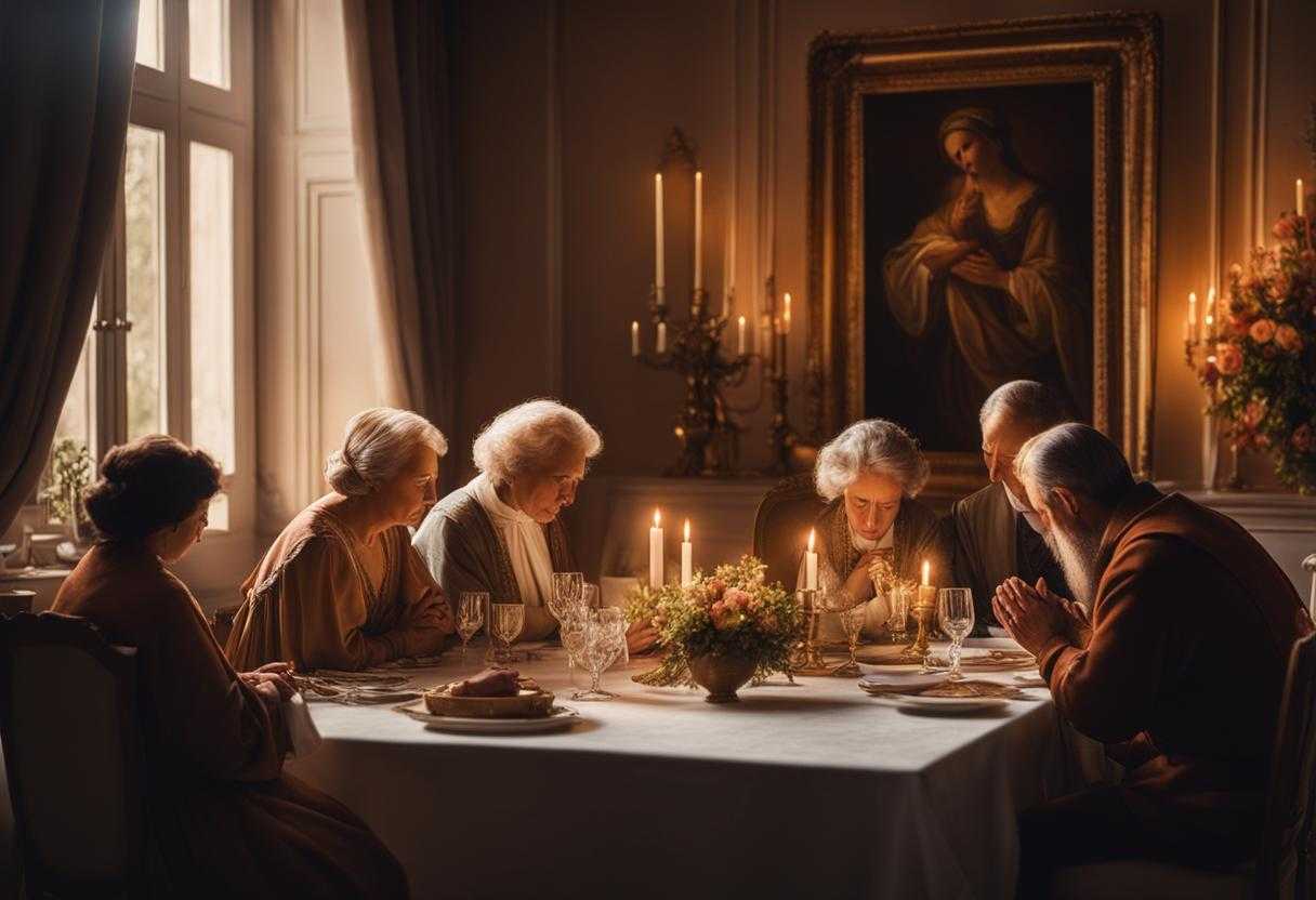 family-praying-together-gathered-around-a-table-heads-bowed-in-prayer-hands-clasped-together-war_qiqq