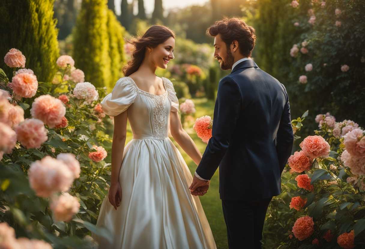 Couple-holding-hands-in-a-sunlit-garden-smiling-surrounded-by-blooming-flowers-serene-atmosphere_vsqf