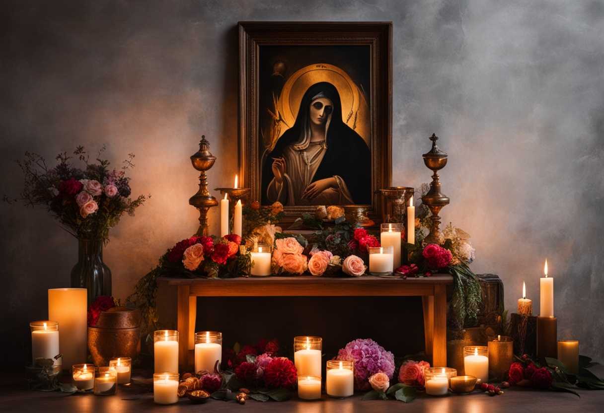 Intimate-altar-with-candles-flowers-and-offerings-invoking-Santa-Muerte-for-love-and-healing_psks