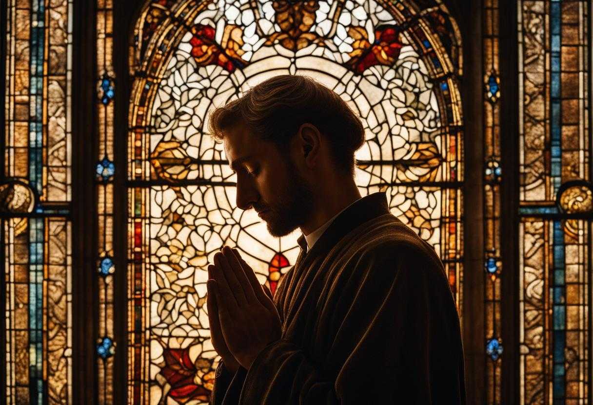 person-praying-soft-light-stained-glass-warm-glow-hands-clasped-in-supplication-earnest-devotio