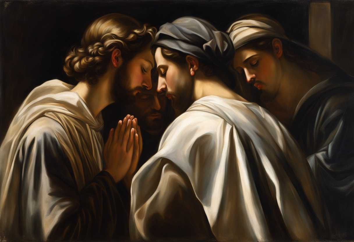 A-group-of-individuals-heads-bowed-in-prayer-seeking-solace-and-guidance-in-soft-light_ovtx