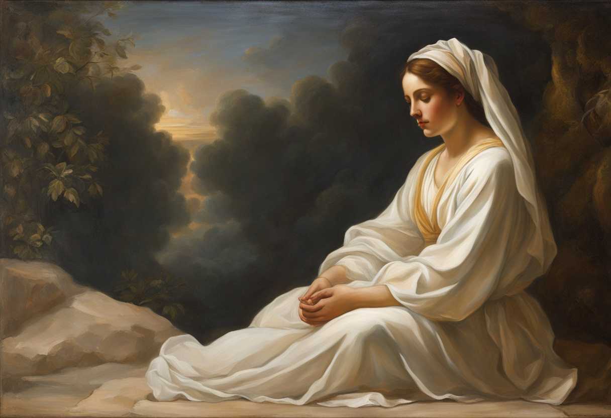 A-serene-figure-in-prayer-embraced-by-nature's-tranquility-and-warm-ethereal-light_escf