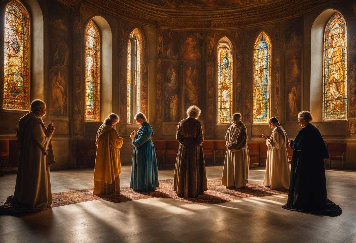 group-of-people-praying-soft-light-filters-through-stained-glass-warm-glow-bowed-heads-and-claspe
