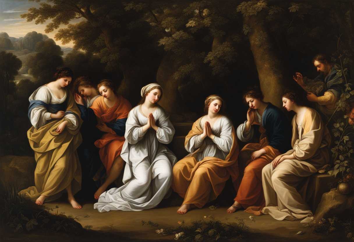 A-serene-gathering-in-nature-individuals-praying-hands-clasped-eyes-closed-seeking-solace_hcwc