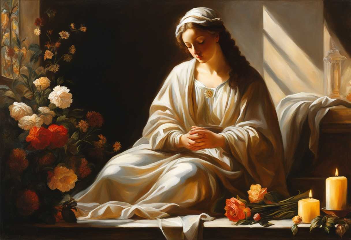 A-serene-figure-in-prayer-bathed-in-warm-sunlight-surrounded-by-flickering-candlelight-and-flowers_wlxu