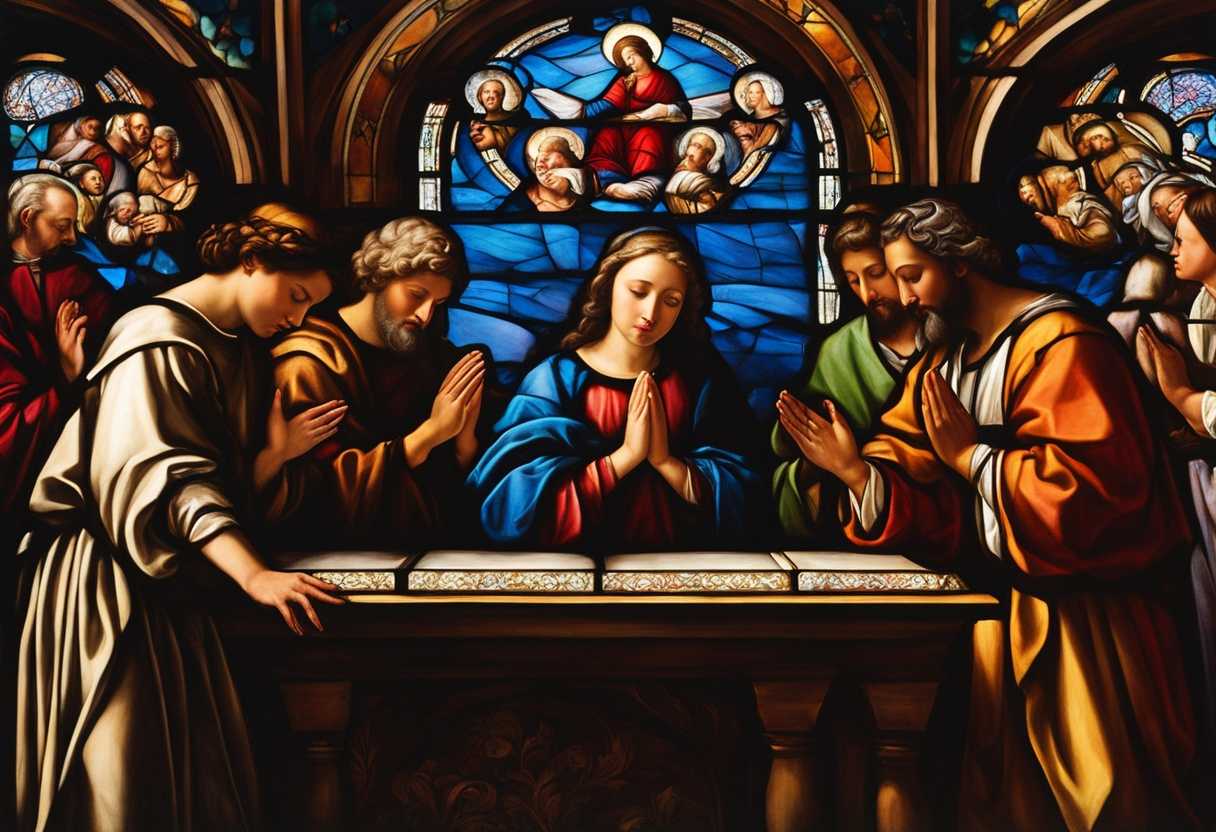 A-diverse-group-prays-together-bathed-in-soft-stained-glass-light-embodying-unity-and-peace_leoz