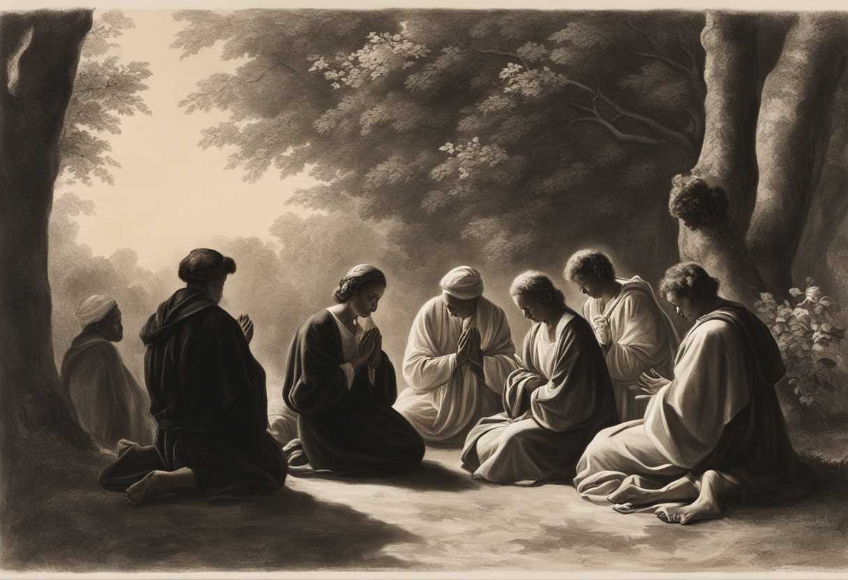 A-diverse-group-prays-under-trees-hands-clasped-serene-faces-illuminated-by-soft-light_ktjf