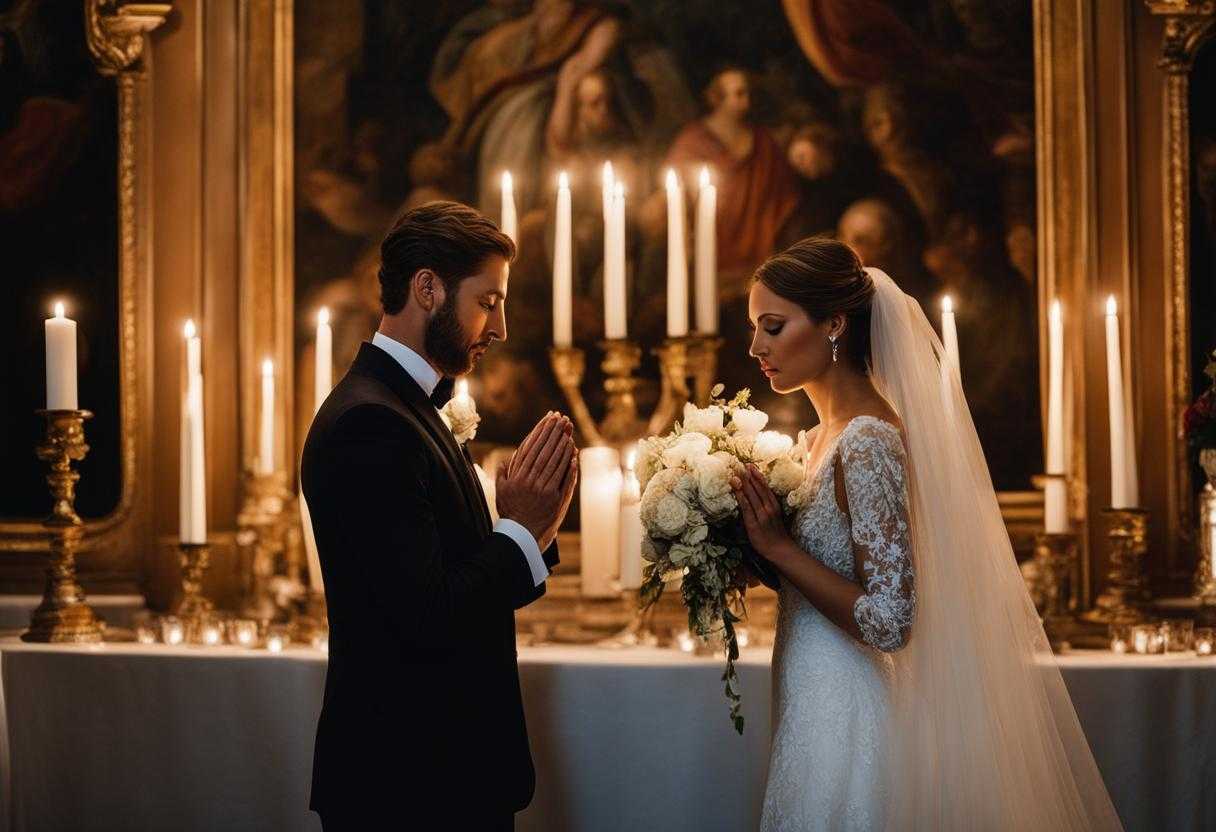 bride-and-groom-standing-together-heads-bowed-in-prayer-surrounded-by-soft-candlelight-clasped-ha