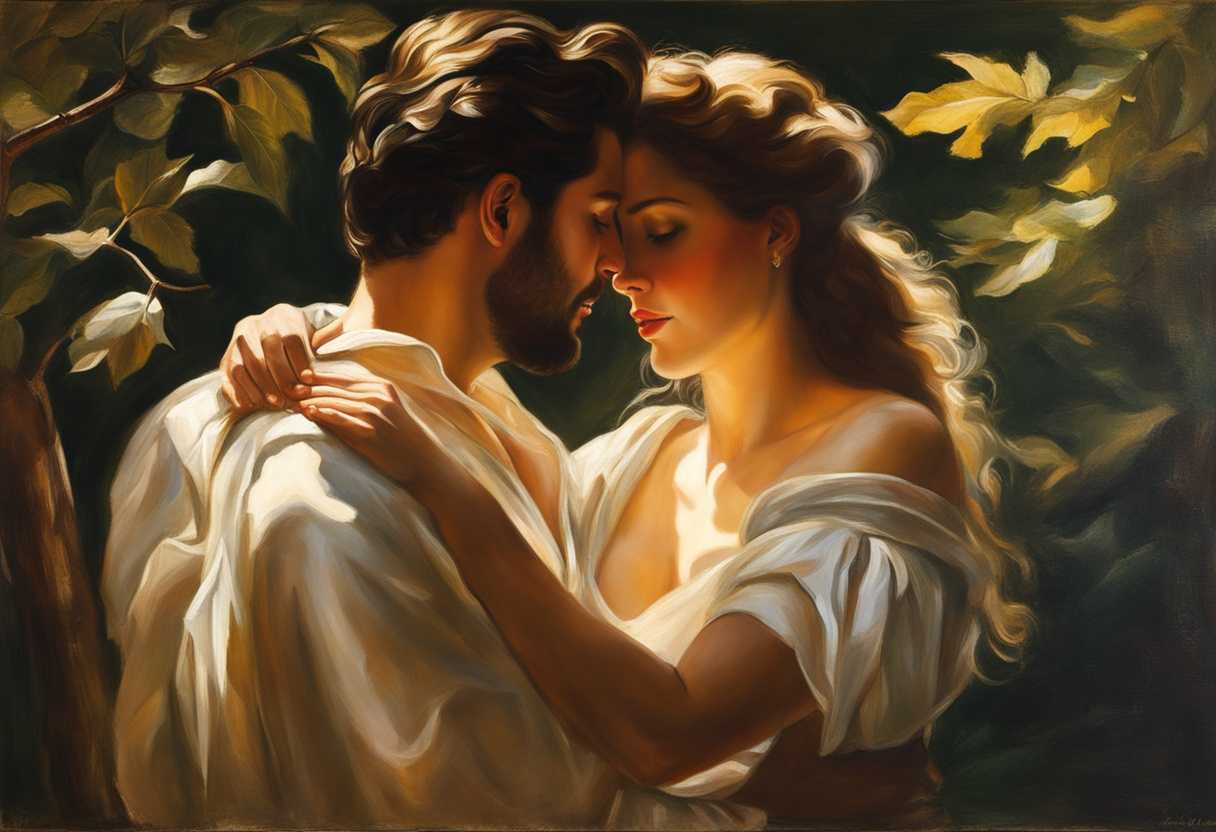 A-couple-shares-a-tender-moment-sunlight-filtering-through-trees-love-radiating-around-them_slrp