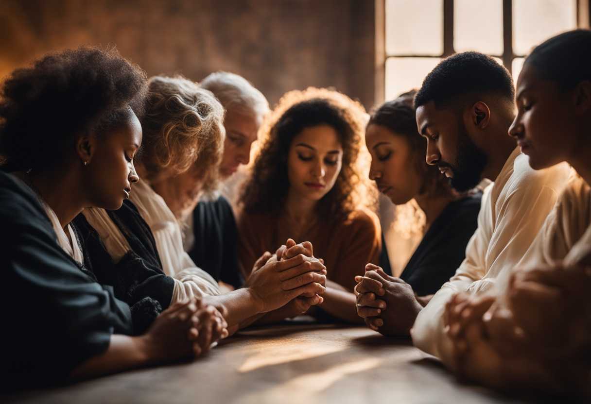 A-diverse-group-prays-together-hands-clasped-under-soft-warm-light-radiating-hope_eeko