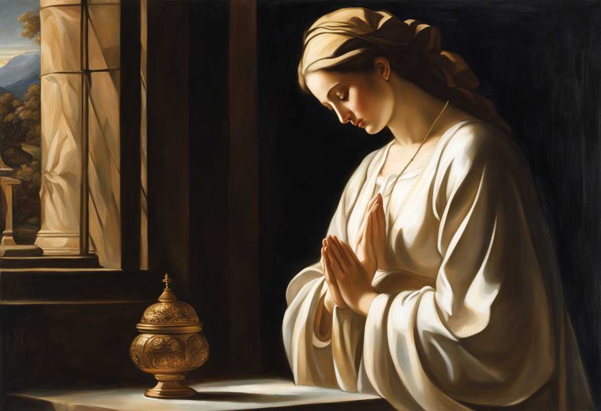 A-serene-figure-in-prayer-illuminated-by-gentle-light-embodies-peace-and-devotion_dnqe