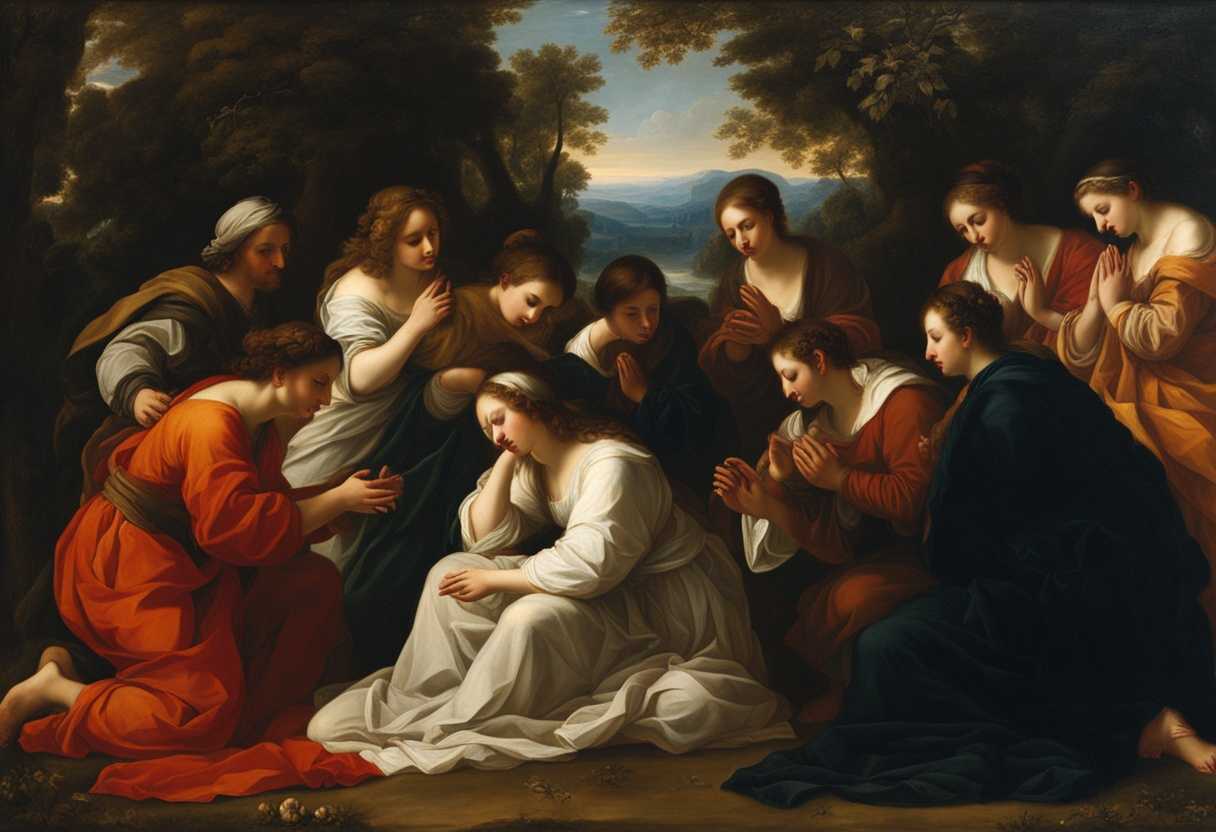 A-serene-gathering-in-nature-individuals-praying-with-clasped-hands-and-peaceful-expressions_pmvd