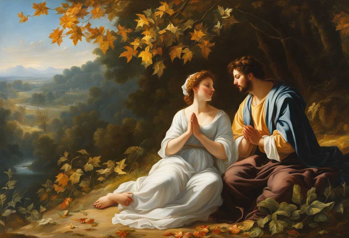 Couple-praying-in-nature-sunlight-filtering-through-leaves-radiating-love-and-serenity_chmv