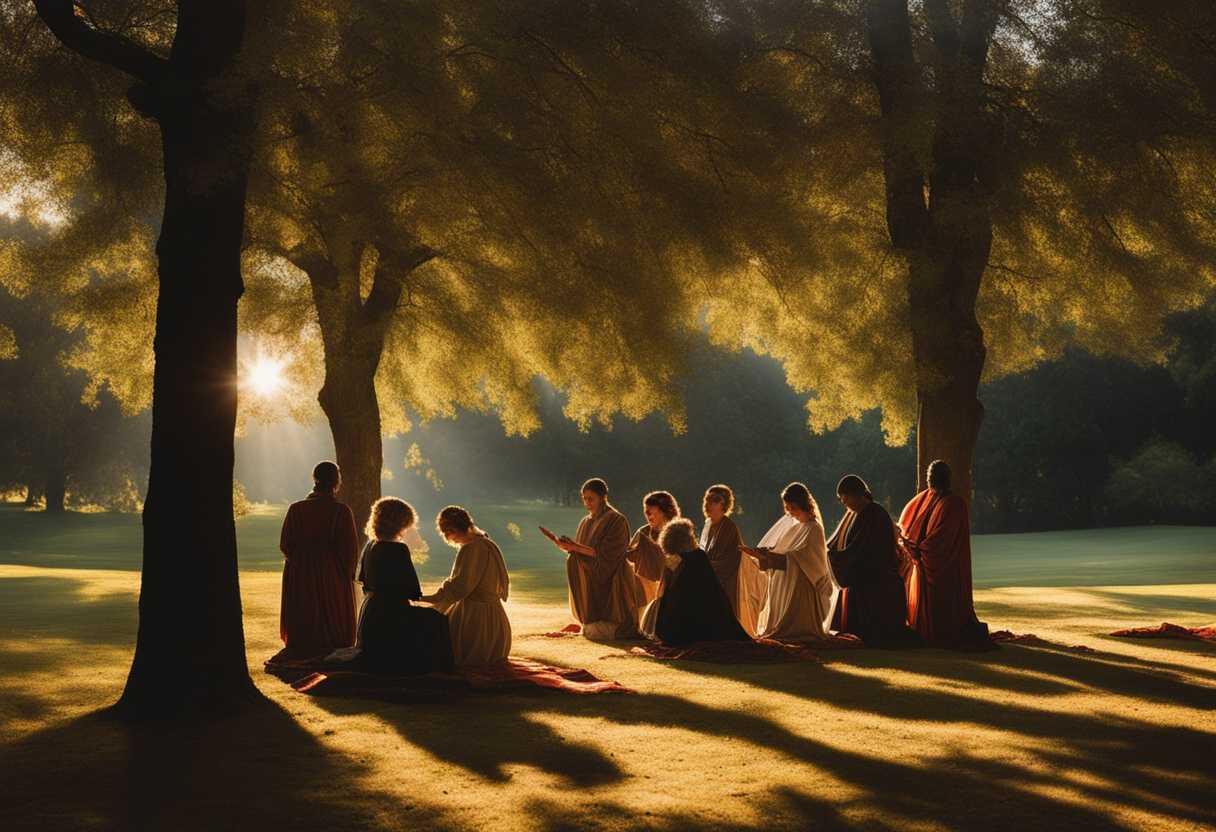 A-diverse-group-prays-under-sunlit-trees-embodying-peace-unity-and-connection_biht