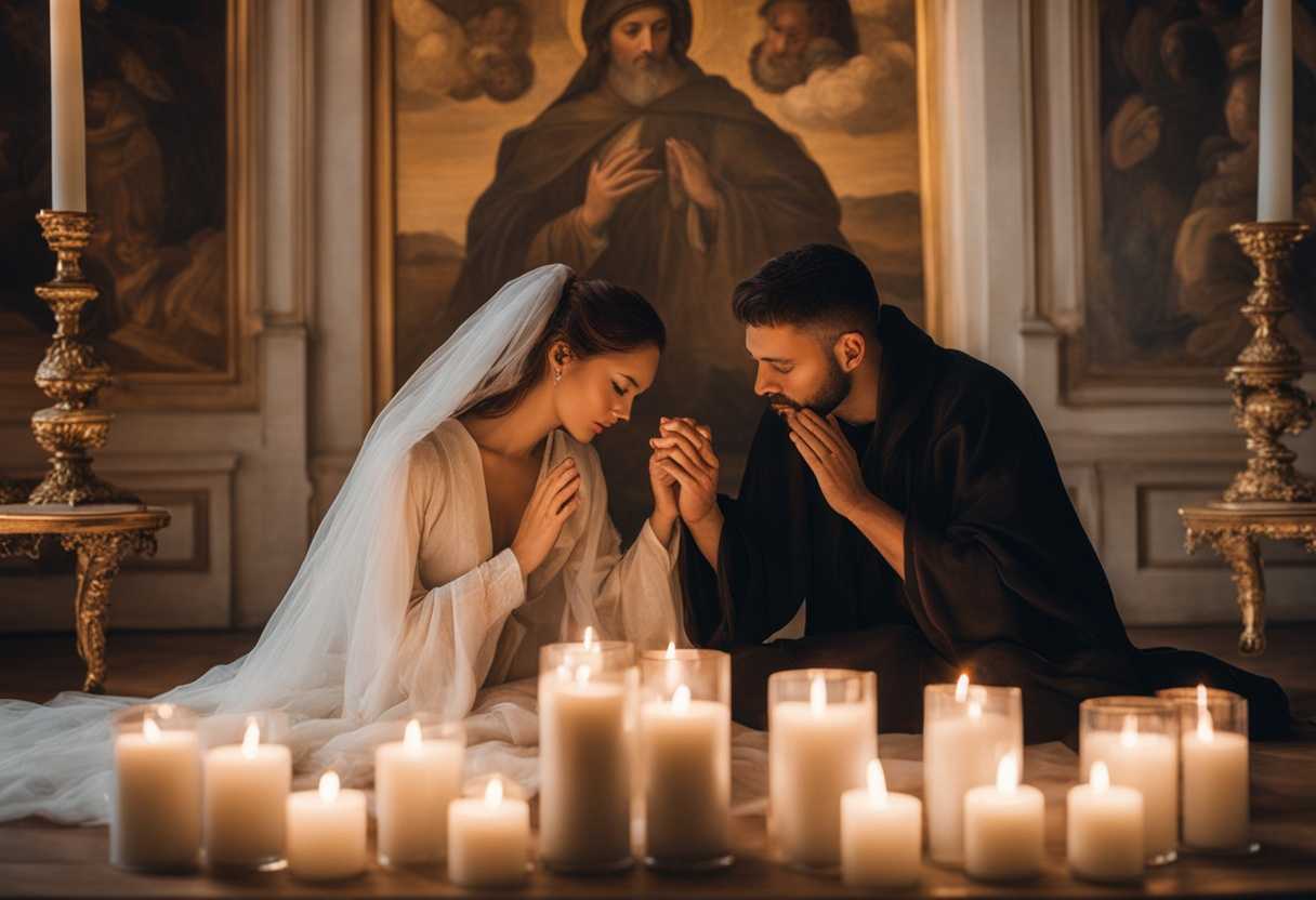 A-couple-prays-together-surrounded-by-soft-light-and-flickering-candles-embodying-hope-and-connect_mkcw