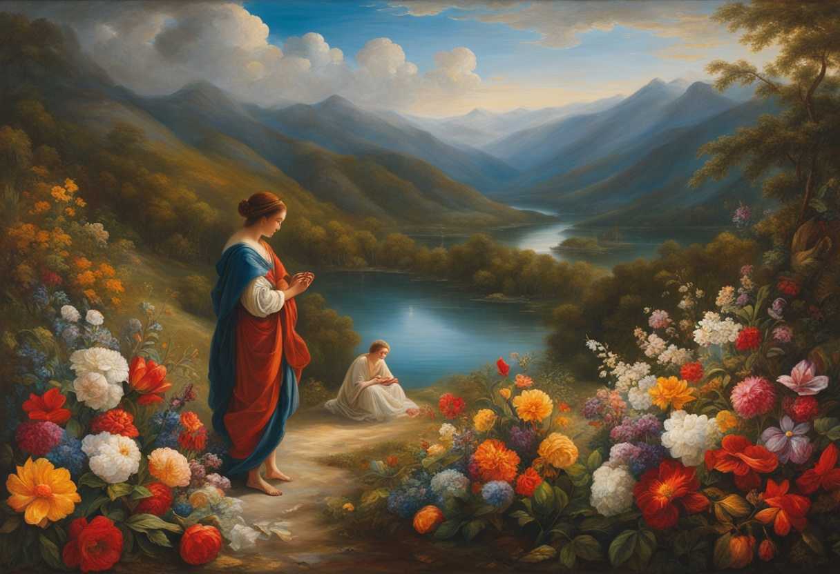 A-serene-gathering-in-nature-hands-clasped-vibrant-flowers-and-colorful-prayer-flags-fluttering_ipqy