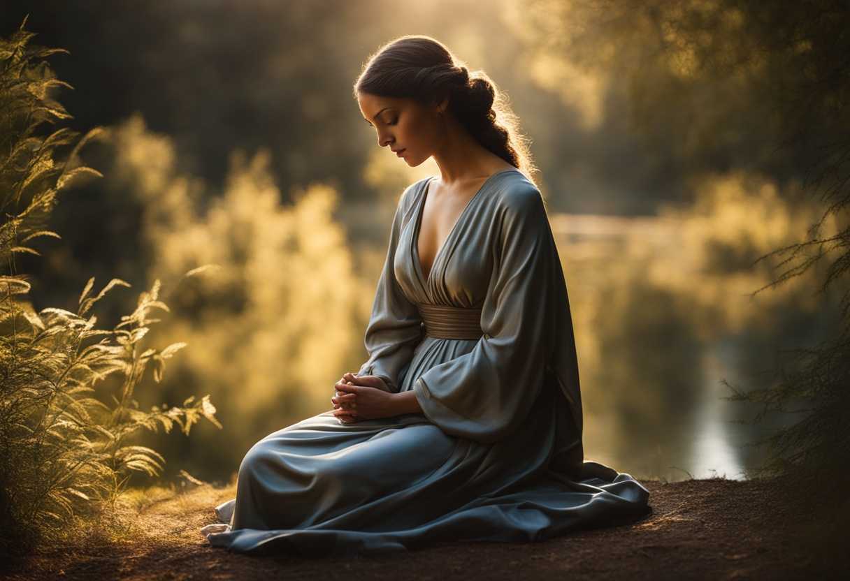 A-serene-figure-in-prayer-surrounded-by-soft-light-and-nature's-whispers_znek