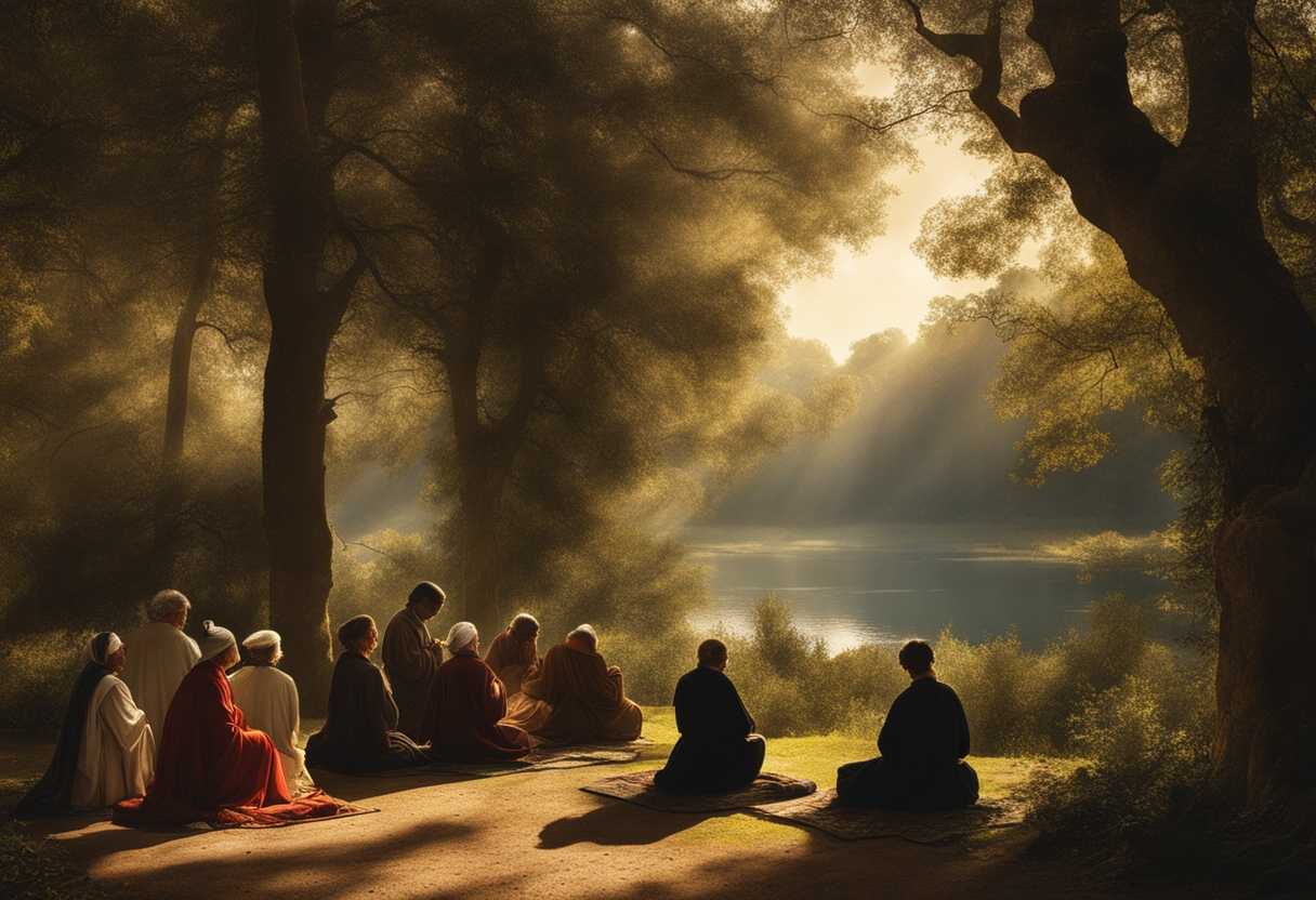Morning-light-filters-through-trees-as-individuals-pray-peacefully-in-a-serene-nature-filled-settin_ybjj