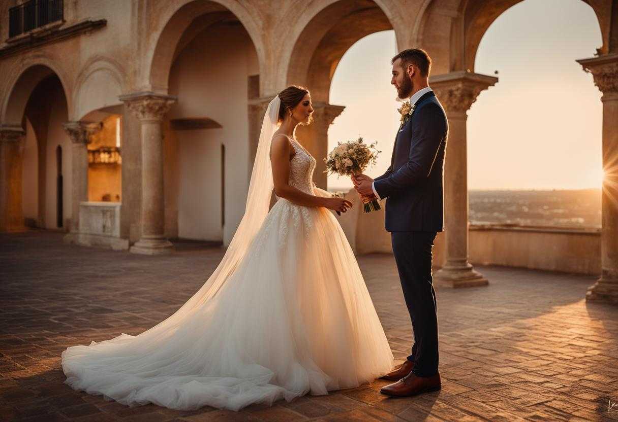 bride-and-groom-standing-hand-in-hand-soft-glow-of-setting-sun-closed-eyes-reciting-vows-love-pa
