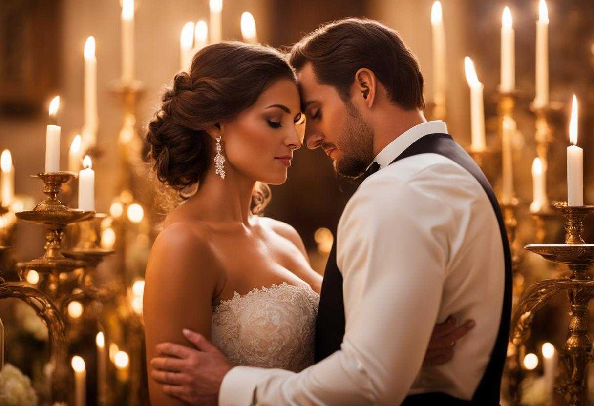 bride-and-groom-wedding-photograph-soft-glow-of-candlelight-serene-expressions-clasped-hands-un
