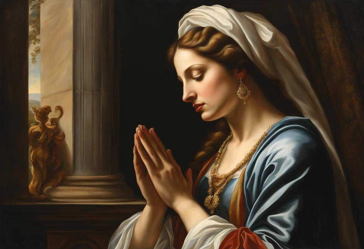 A-woman-praying-a-religious-figure