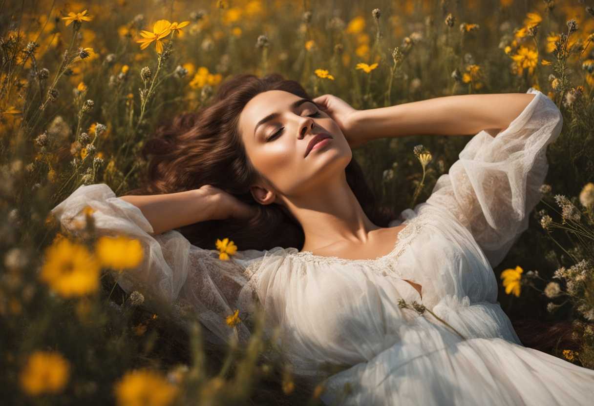 Woman-finds-peace-in-wildflower-field-eyes-closed-arms-outstretched-basking-in-sunlight_lqbh