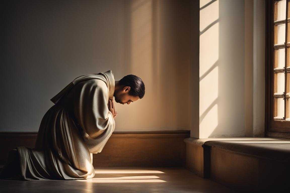 person-praying-kneeling-with-hands-clasped-head-bowed-soft-light-from-window-serene-atmosphere-