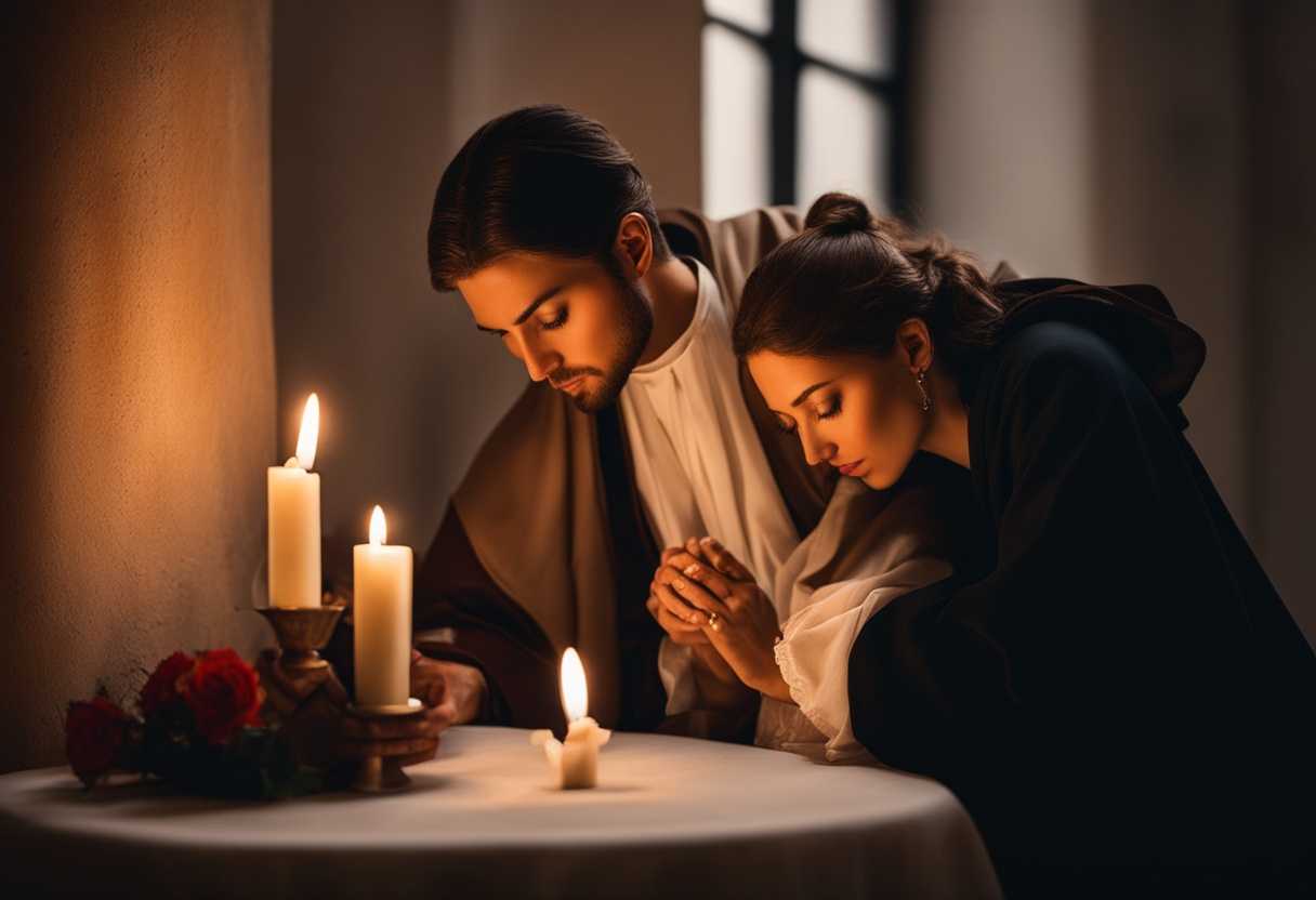 Couple-praying-together-candlelit-room-serene-atmosphere-St-Rita-statue-hope-and-love-intimate-_ntbm
