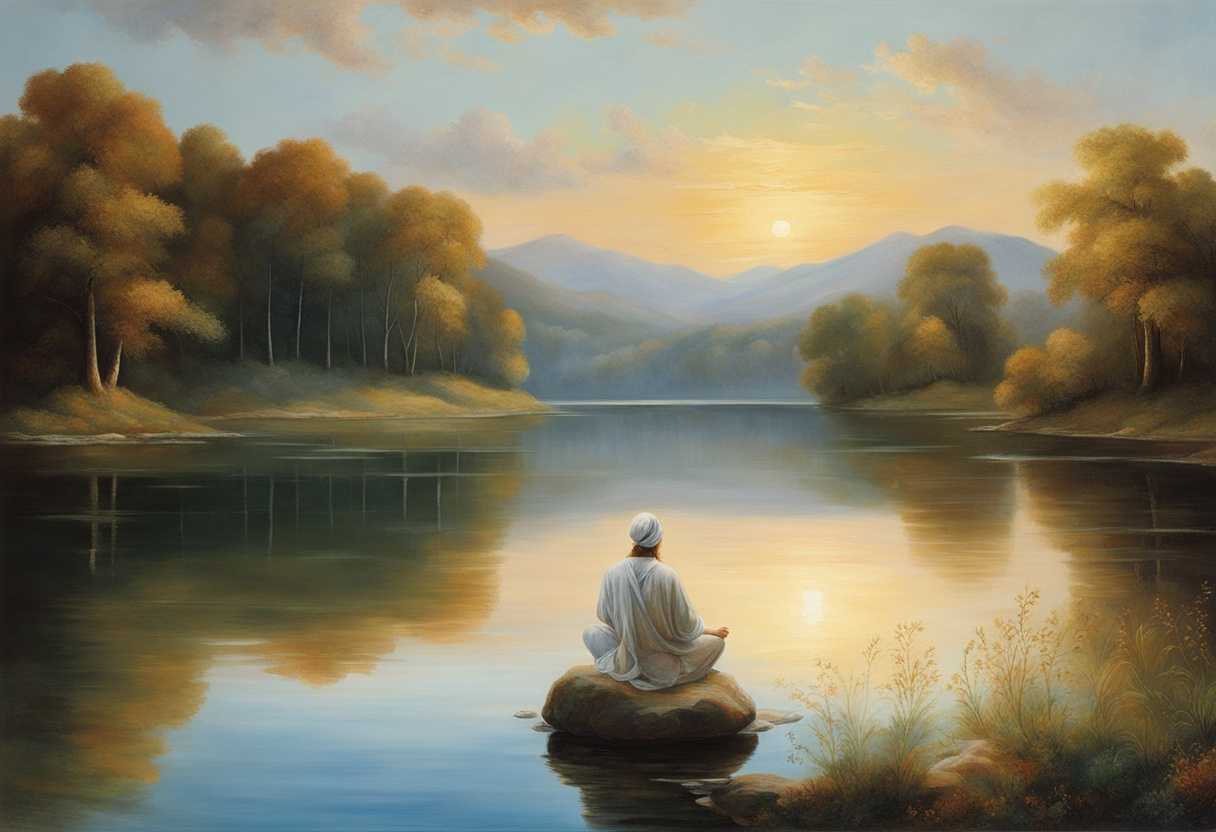 A-serene-figure-meditating-by-a-tranquil-lake-surrounded-by-nature-s-vibrant-beauty-reflecting-inn_epqy