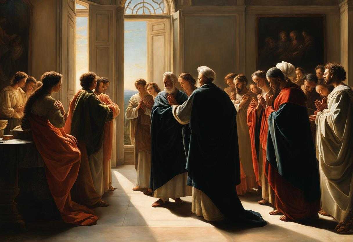 group-of-people-gathered-in-a-meeting-standing-in-a-circle-heads-bowed-in-reverence-hands-clasped_hdfv