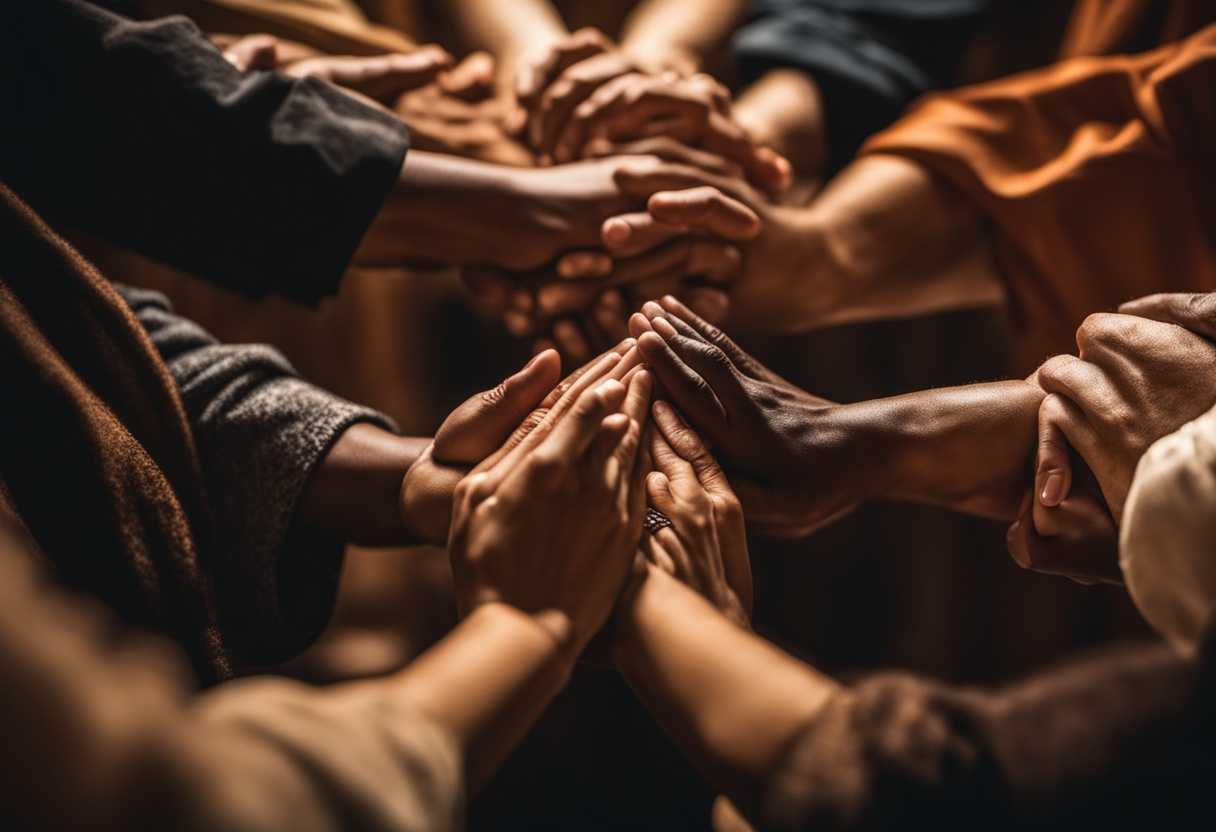 Group-of-diverse-individuals-in-prayer-circle-hands-joined-serene-atmosphere-warm-lighting-unity_voyo