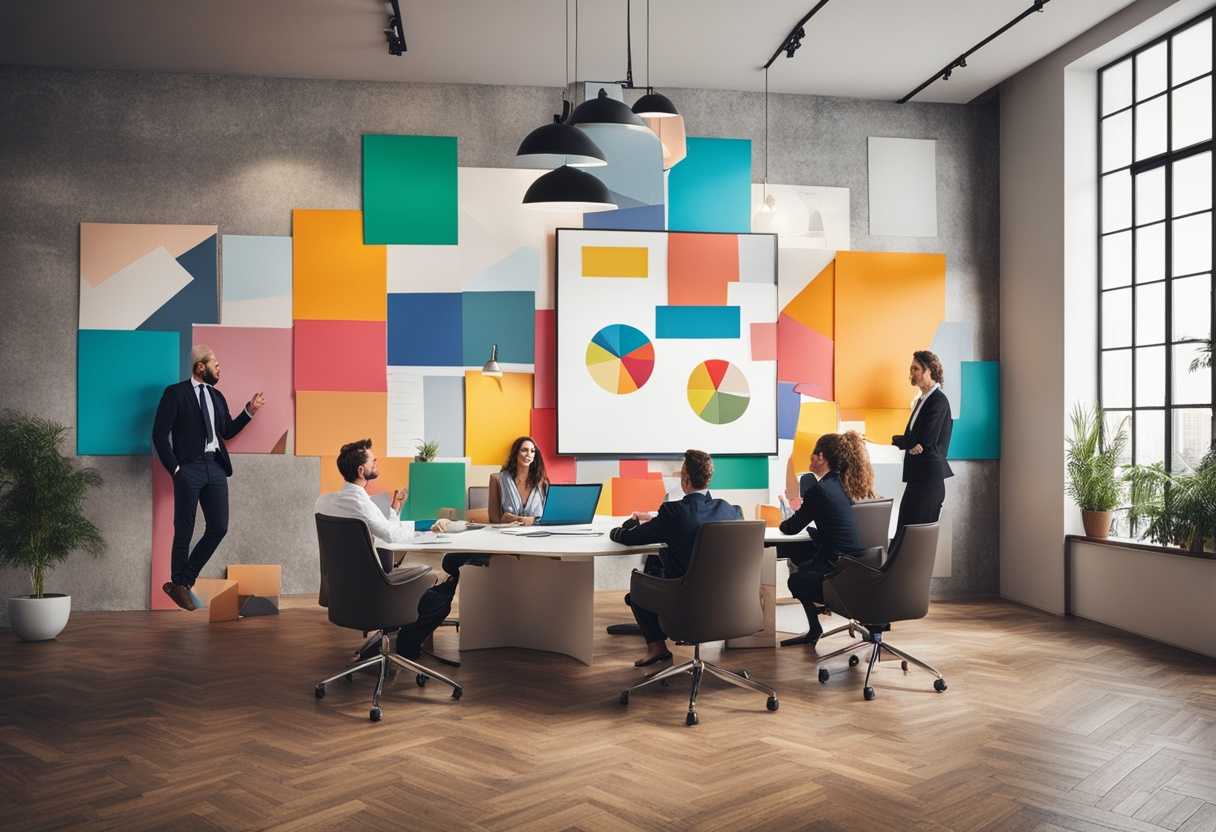 Business-team-in-a-modern-office-brainstorming-ideas-whiteboard-filled-with-colorful-diagrams-foc_rnhh