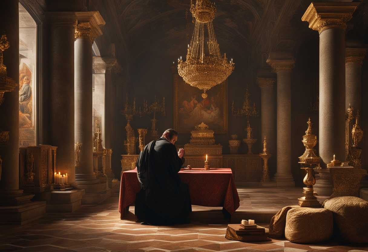Person-praying-earnestly-in-a-serene-setting-surrounded-by-symbols-of-prosperity-and-success-8k_jyez