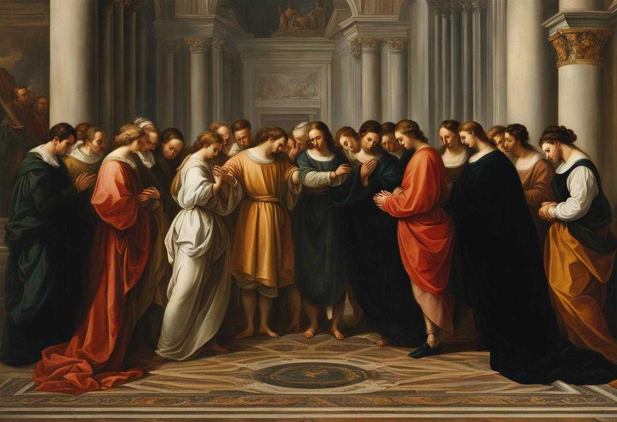 group-of-coworkers-standing-in-a-circle-heads-bowed-in-a-moment-of-prayer-body-language-exudes-uni