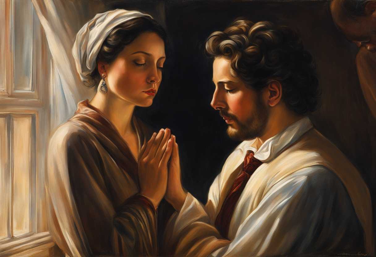 A-woman-prays-peacefully-as-her-husband-adjusts-his-tie-in-a-cozy-morning-light_phax