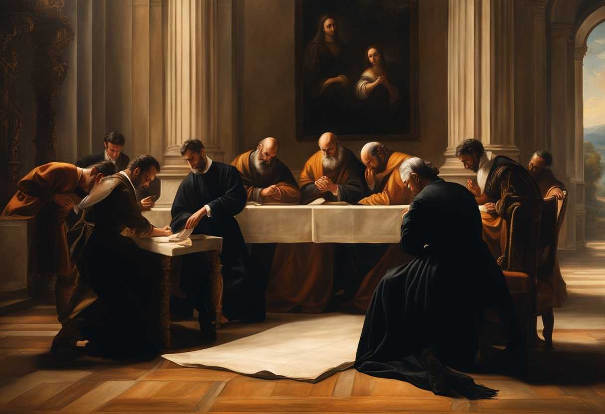Business-people-in-prayer-serene-expressions-warm-light-unity-in-purpose-integrity-in-focus_somw