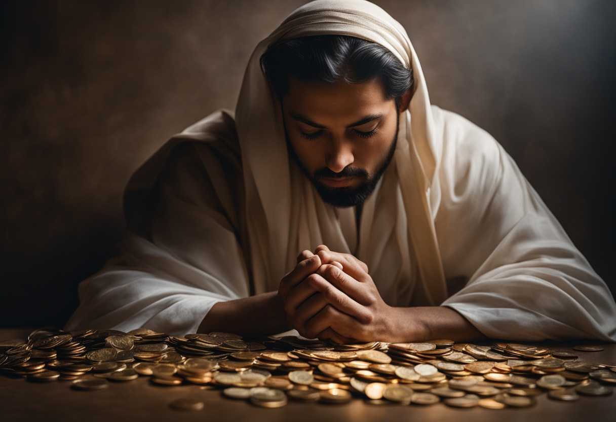 A-person-prays-in-soft-light-coins-scattered-embodying-hope-and-vulnerability_gtyx