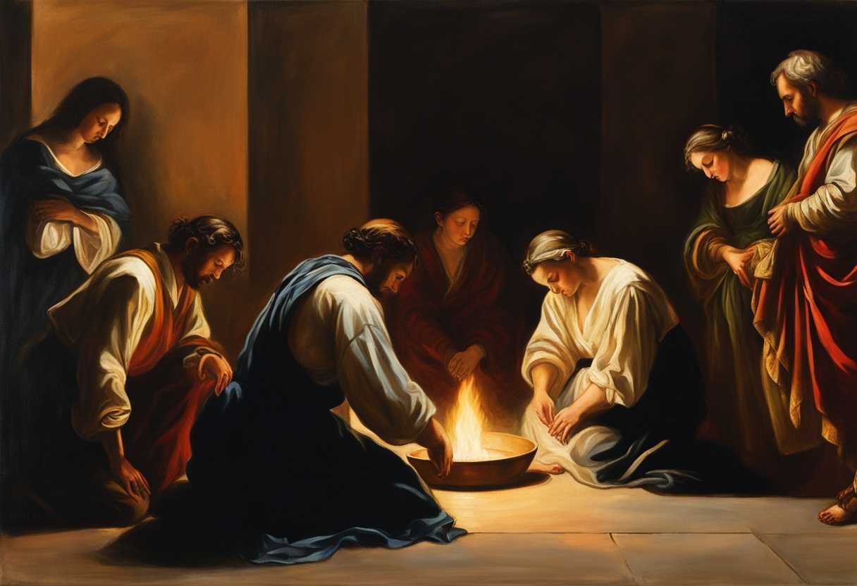 People-in-prayer-circle-heads-bowed-bathed-in-warm-firelight-creating-intimate-timeless-scene_mrav