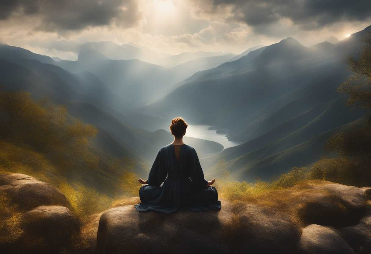 A-serene-figure-meditating-in-nature-surrounded-by-mountains-light-breaking-through-clouds-peacef_enrv