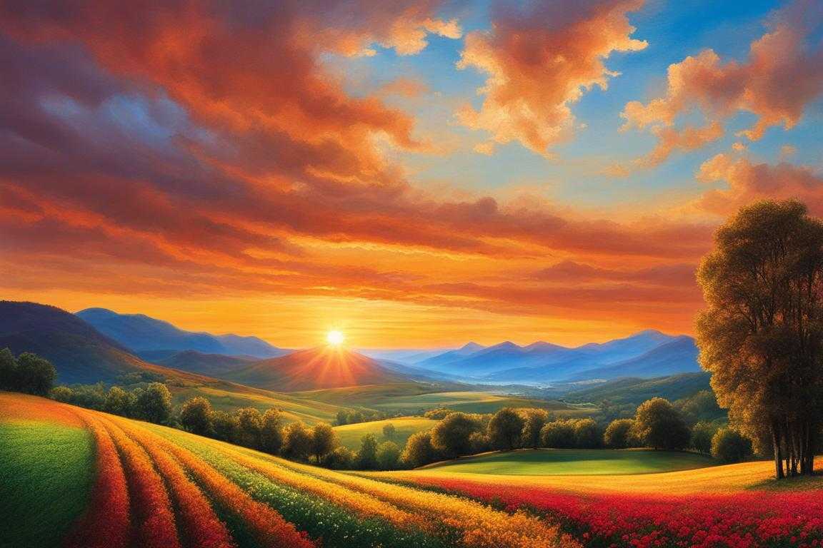 sky-and-earth-filled-with-the-glory-of-God-vibrant-colors-sun-setting-behind-mountains-warm-glow-