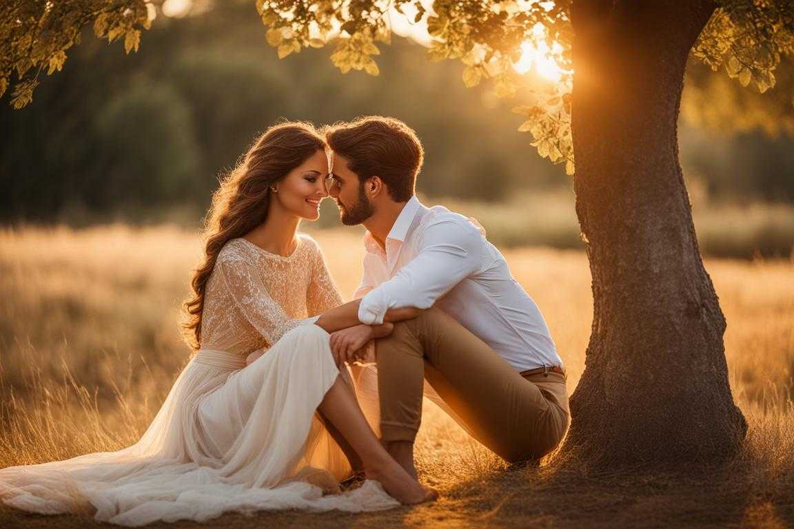 young-couple-embracing-under-a-tree-gazing-into-each-other's-eyes-tender-smiles-relaxed-posture-